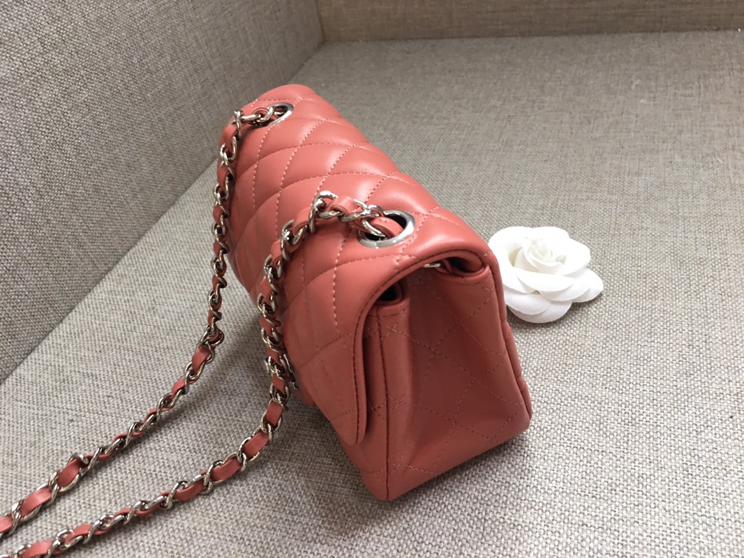 Mini Classic Flap Lambskin Bag A01115 Cream Pink/Silver